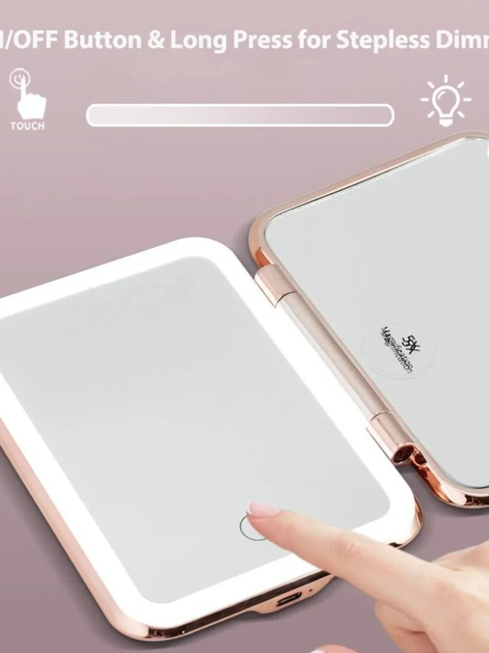 Jenni V Rose Gold LED Lighted Compact Mirror 5X Magnifying Power Bank